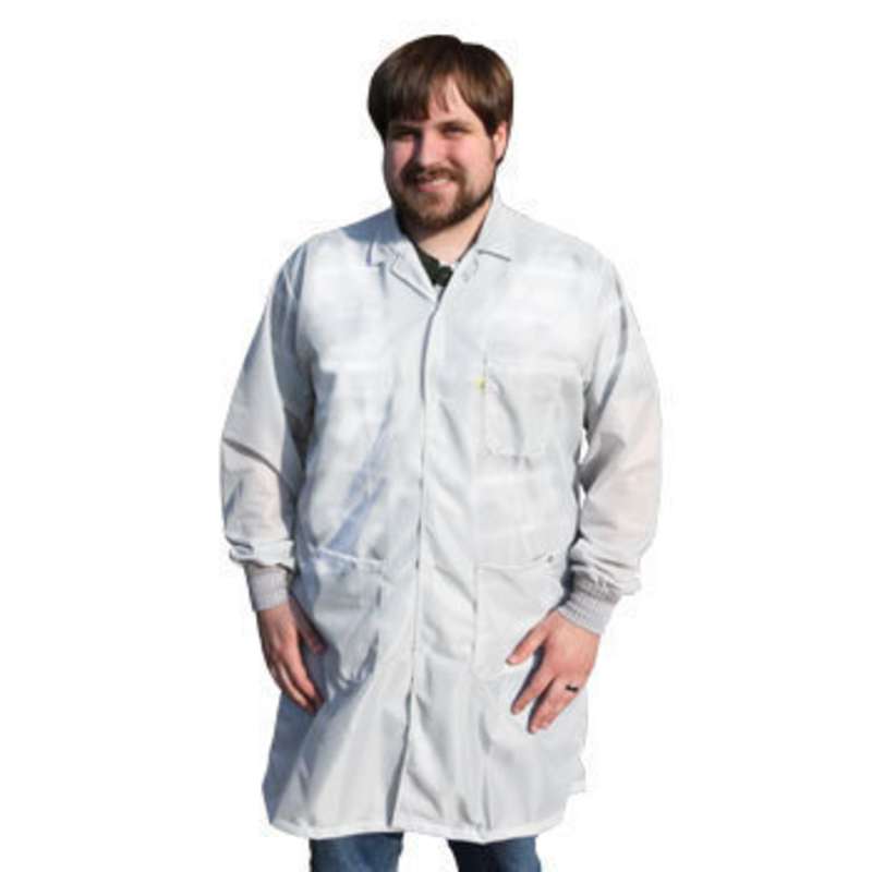 ESD-Safe Traditional Style Lapel Coat in OFX-100 Material with Cuffs, White, X-Large, 39" Long